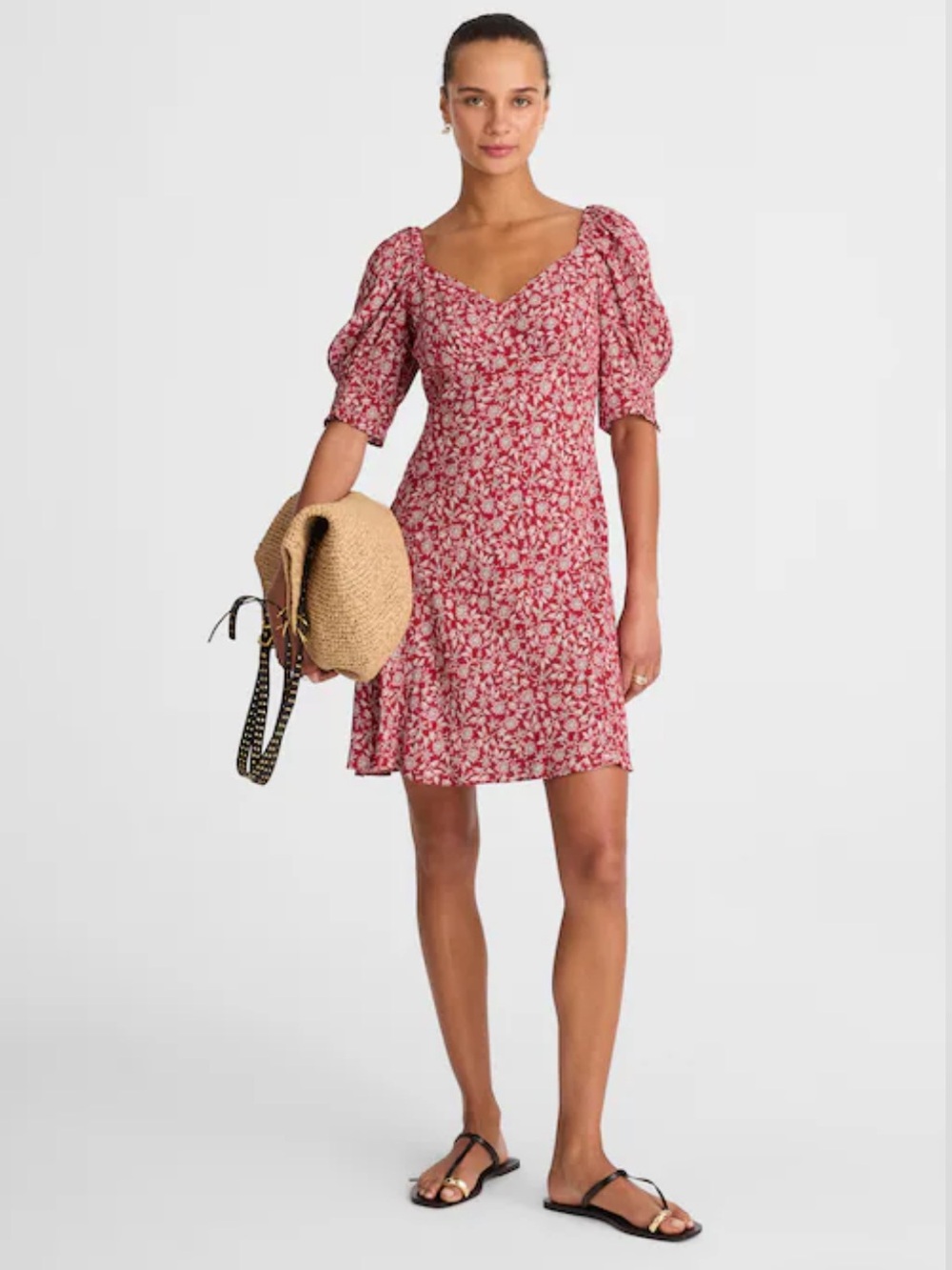 Madewell Women's Puff-Sleeve Mini Dress in Eloise Floral Red - size 8